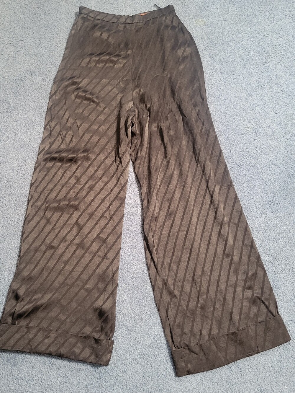 Topshop Olive Green Wide Leg Satin Stripe Pants